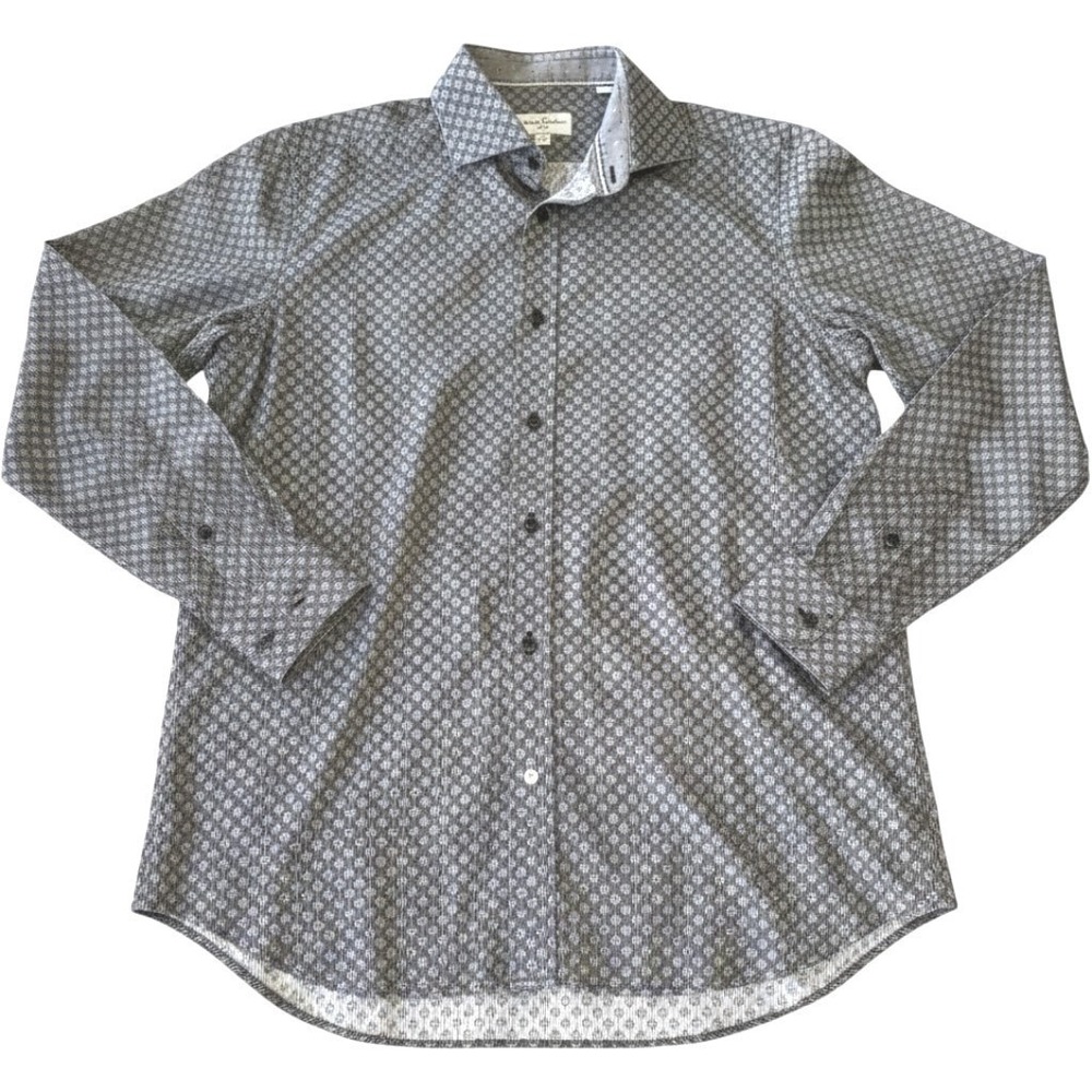 Robert Graham Geometric Pattern Long Sleeve Button Up Shirt Men's 15.5 Gray